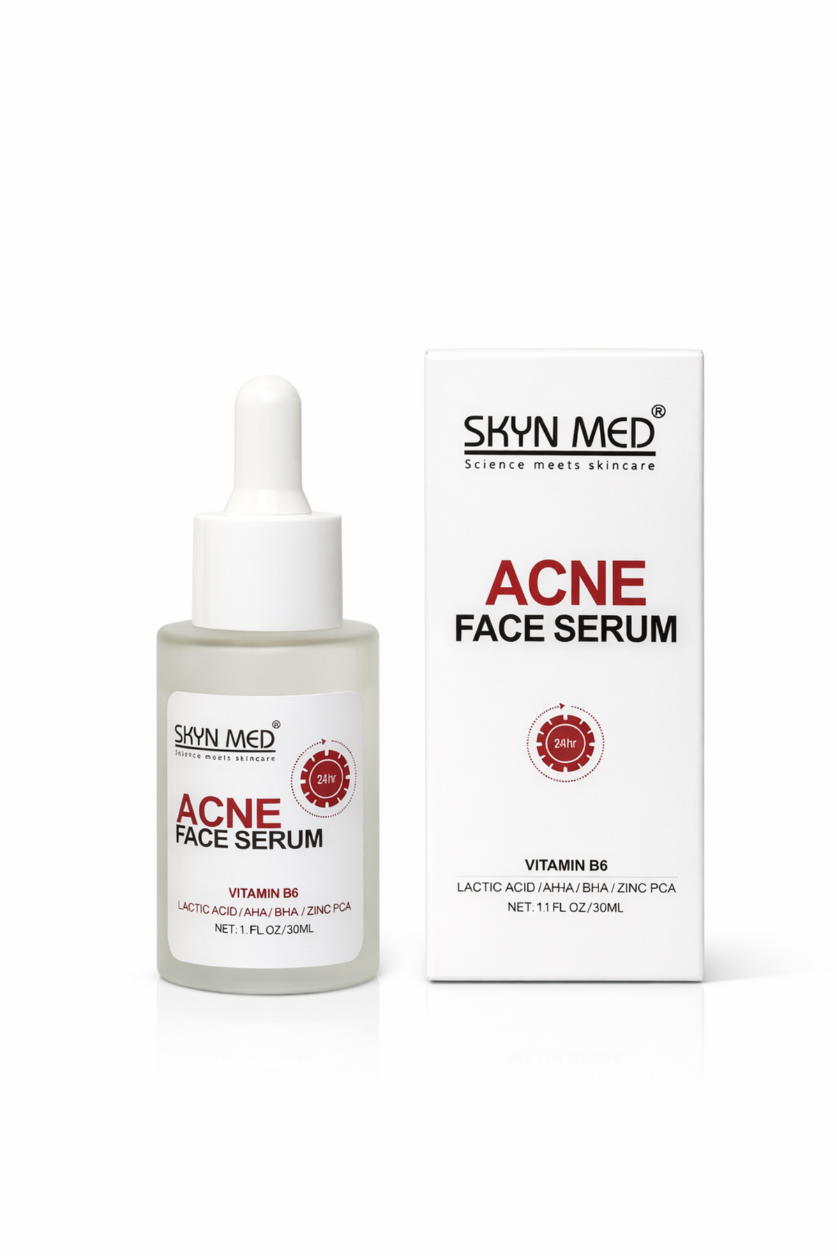 Skyn Med Acne Face Serum bottle and packaging on a white background