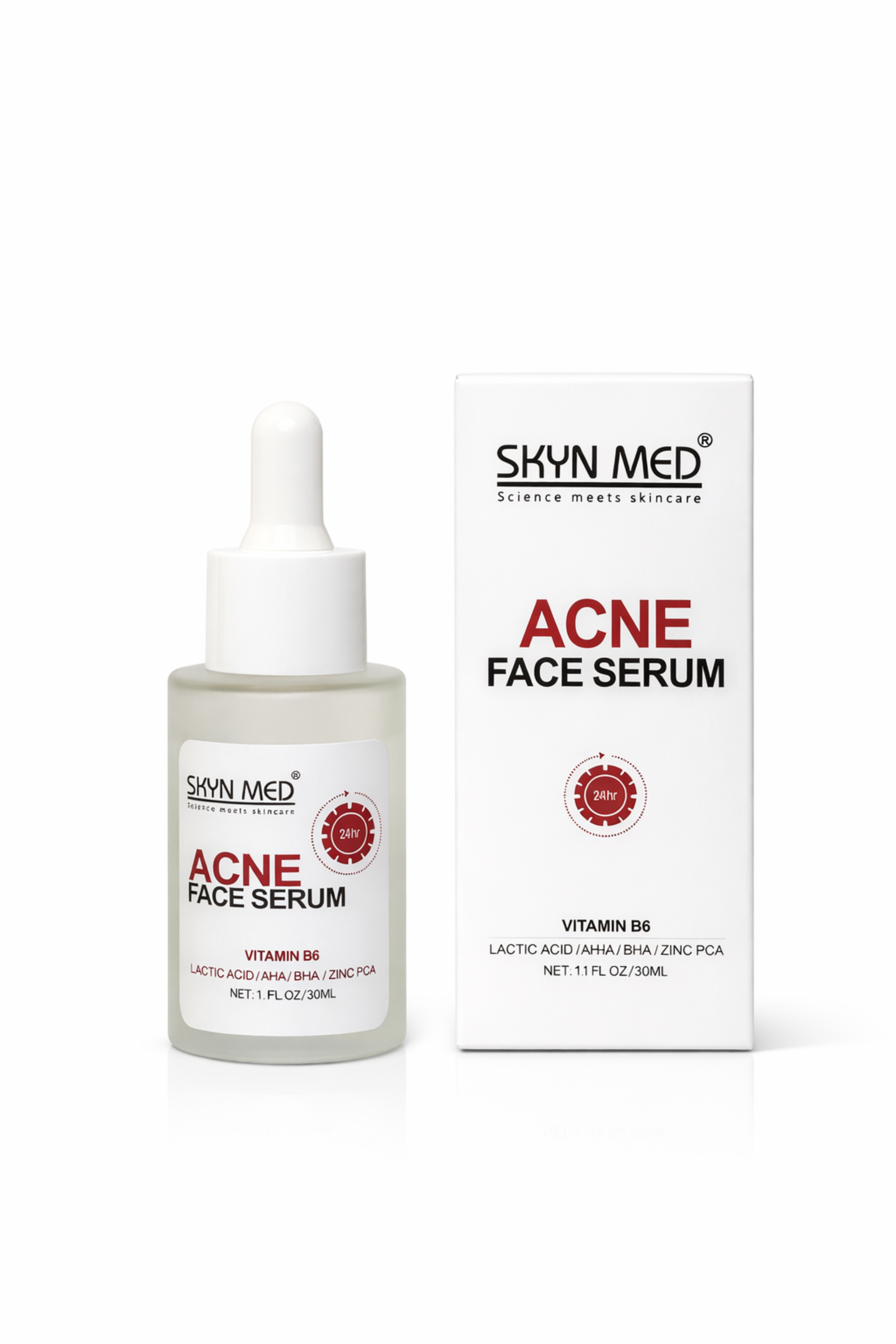 Skyn Med Acne Face Serum bottle and packaging on a white background