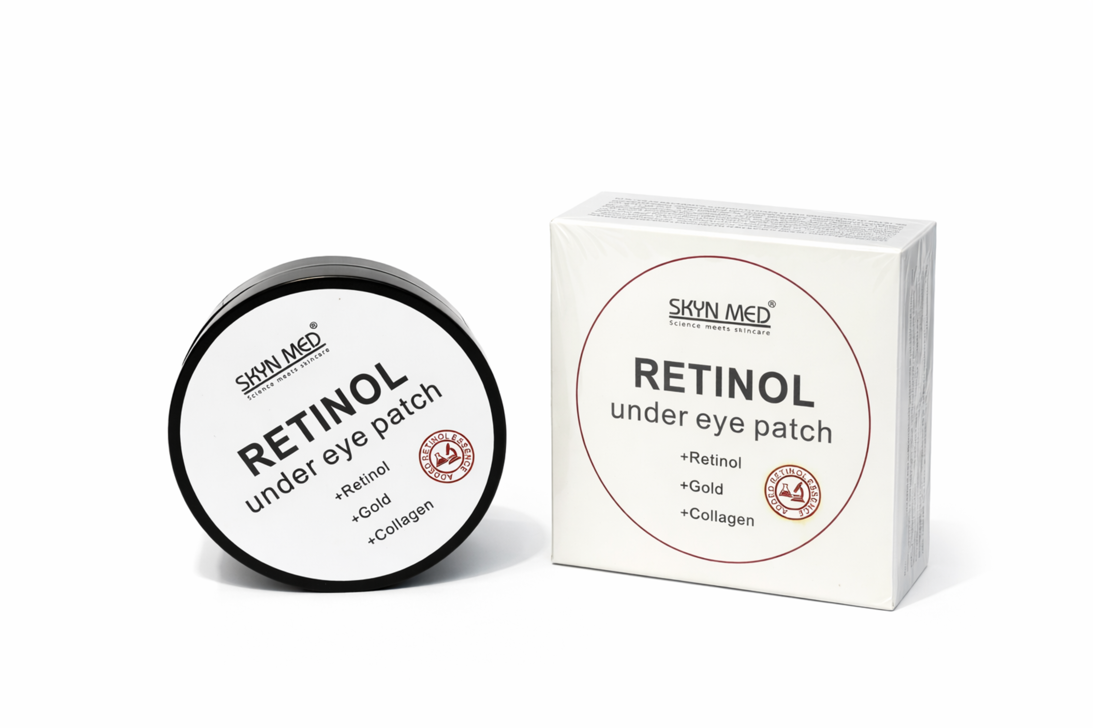 Skyn Med Retinol under eye patch container and packaging on a white background